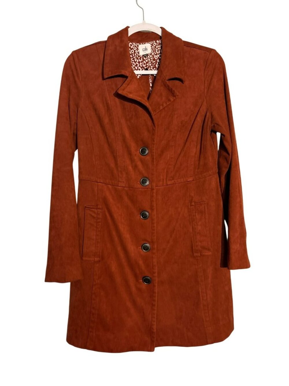 Cabi Penny Lane Paprika Rust Button-Front Faux Suede Trench Cut Coat Small